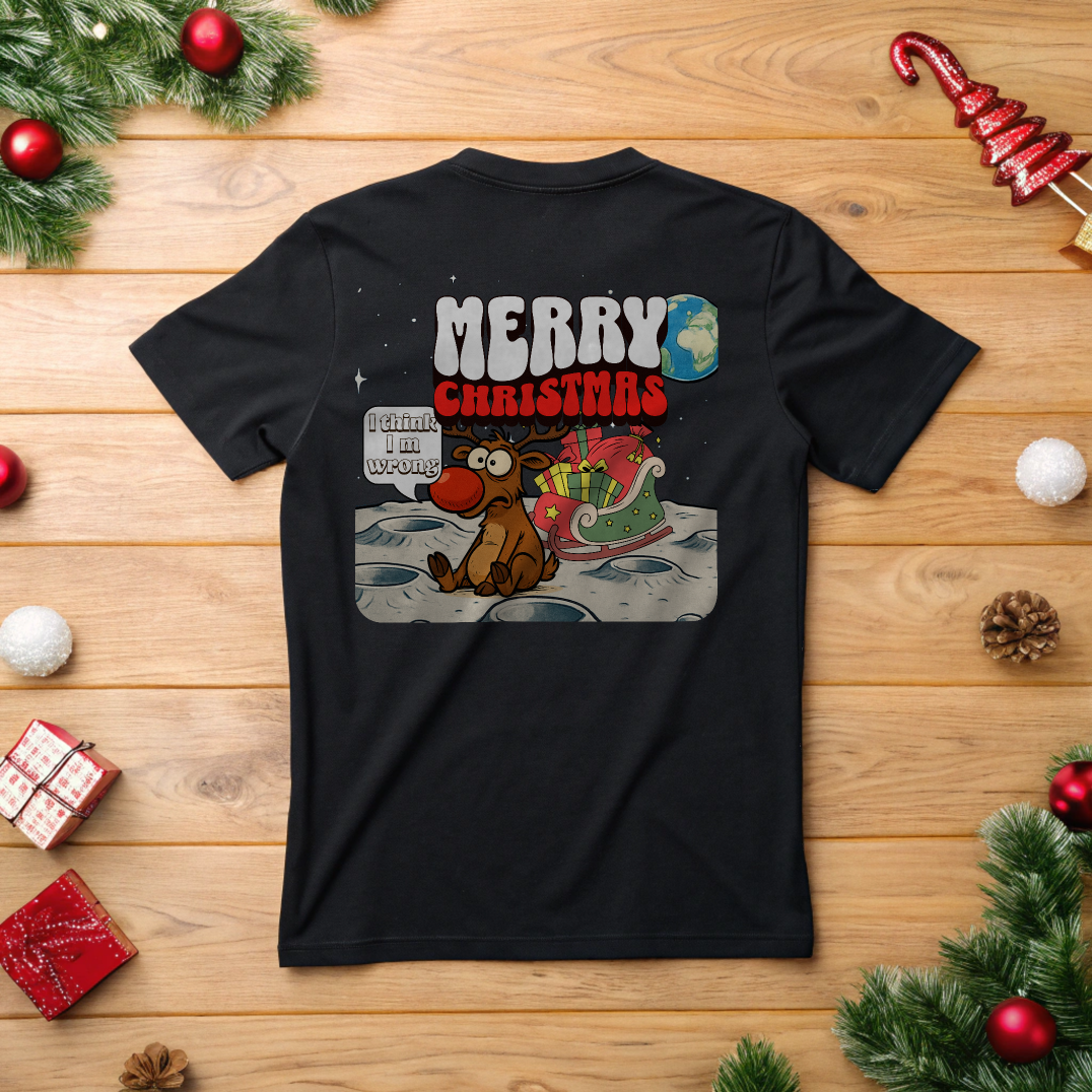 Lustiges Weihnachts- / Partner T-Shirt "Rentier auf dem Mond"