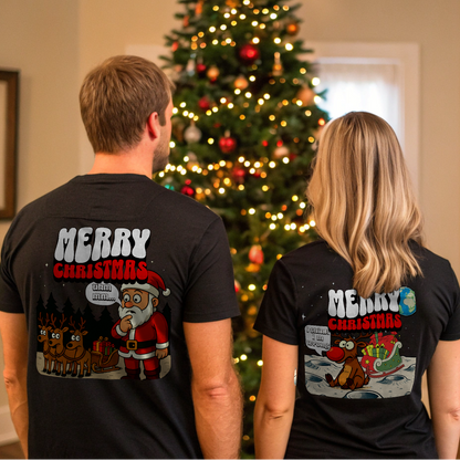 Lustiges Weihnachts- / Partner T-Shirt "Rentier auf dem Mond"